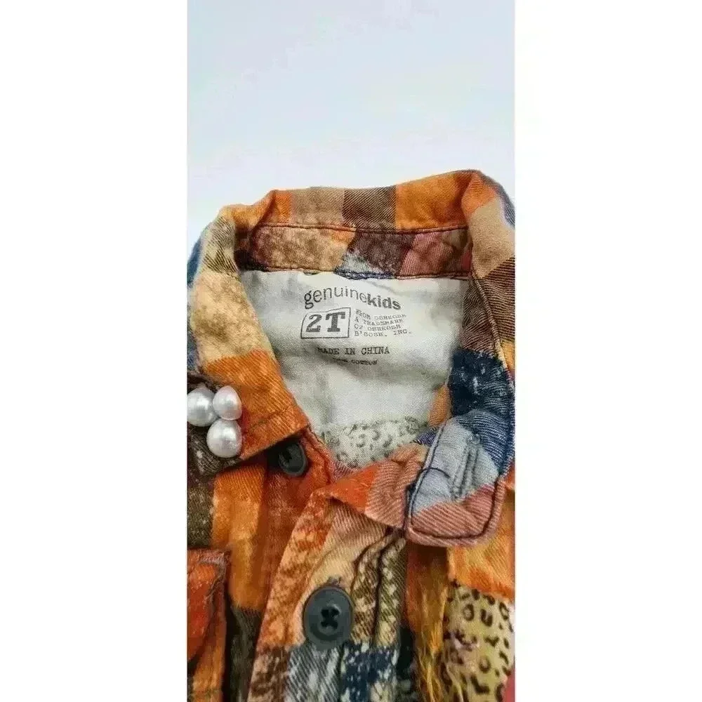 Genuine Kids Girl's Size 2T Orange & Navy Plaid Upcycled Santa Holiday Shirt